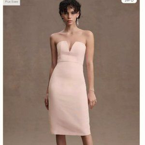 Brand New BHLDN Light Pink Nora Strapless Deep-V Taffeta Back-Slit Midi Dress